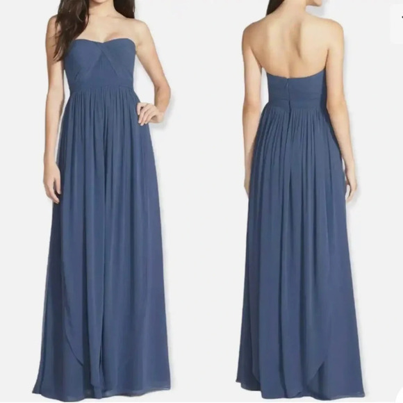 Jenny Yoo Aidan Convertible Strapless Chiffon Gown Bridesmaid Dress Maxi Blue 4 - Picture 1 of 6